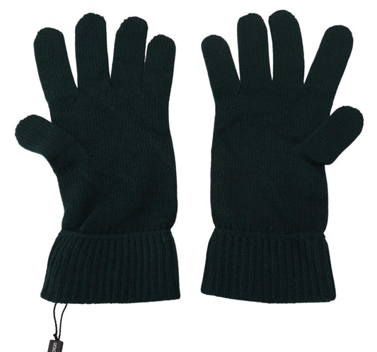 Green Wrist Length Cashmere Knitted Gloves