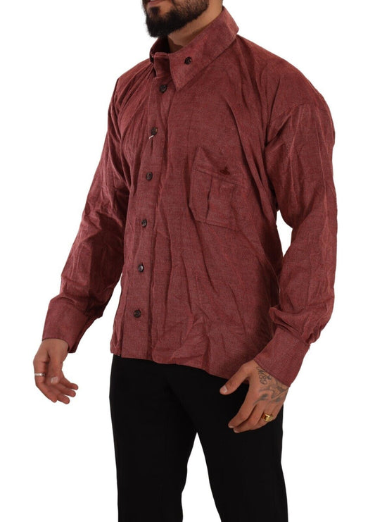 Elegant Red Cotton Button-Down Shirt