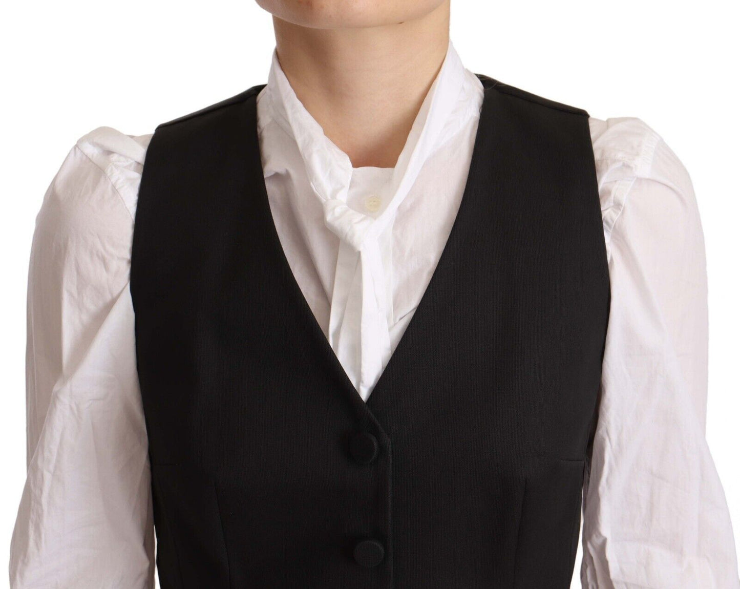 Elegant Silk Blend Black Vest Top