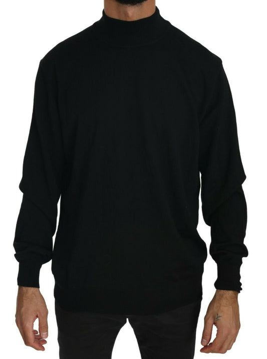 Elegant Black Virgin Wool Pullover Sweater