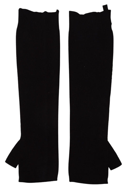 Black Fingerless Elbow Length Wool Knit Gloves