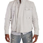 Exquisite White Leather Biker Jacket