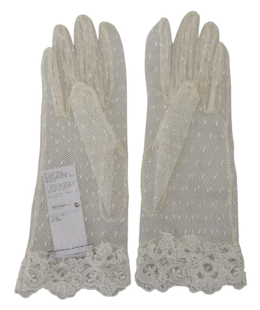 White Lace Wrist Length Mitten Cotton Gloves