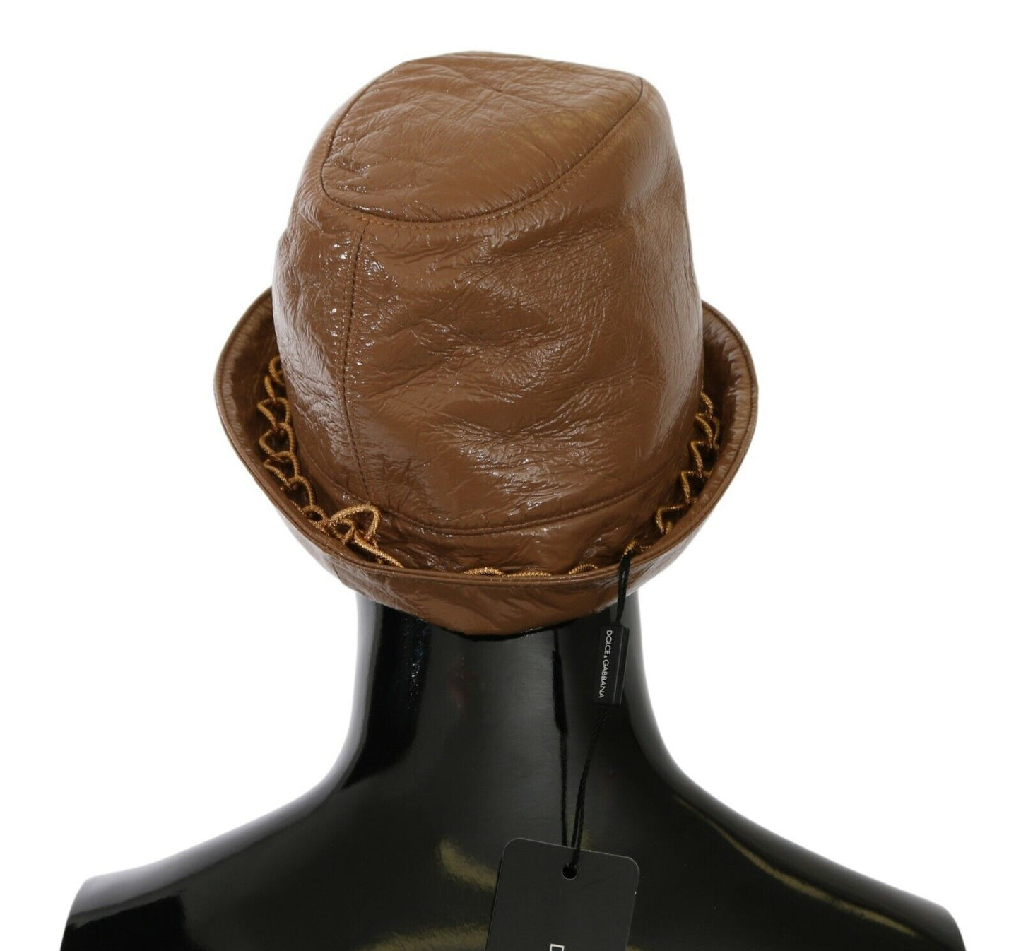 Brown Lamb Leather Small Brim Chain Hat