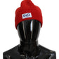 Elegant Red Virgin Wool Beanie Hat