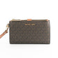 Jet Set Travel Signature Leather Large Double Zip Wristlet Wallet Brown