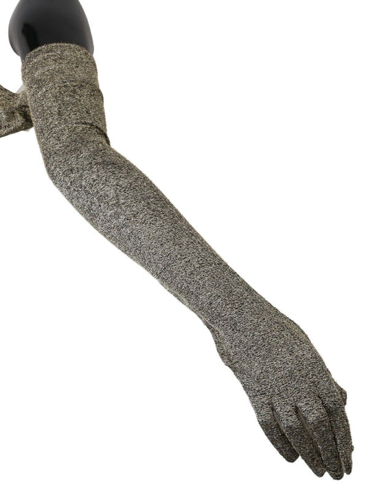 Gray Glittered Elbow Length Mitten Silk Gloves