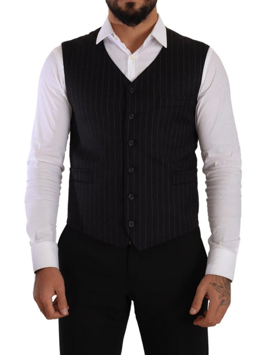Elegant Black Striped Formal Vest