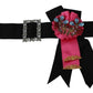 Black Pink Flower Brooch Crystals Cotton Belt