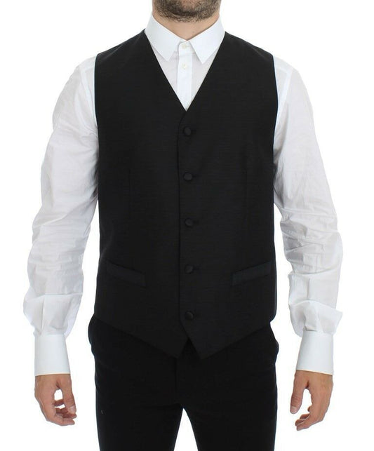 Elegant Gray Wool Silk Blend Dress Vest