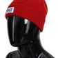 Elegant Red Virgin Wool Beanie Hat