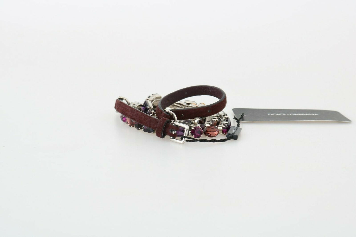 Brown Leather Purple Crystal Chain Belt