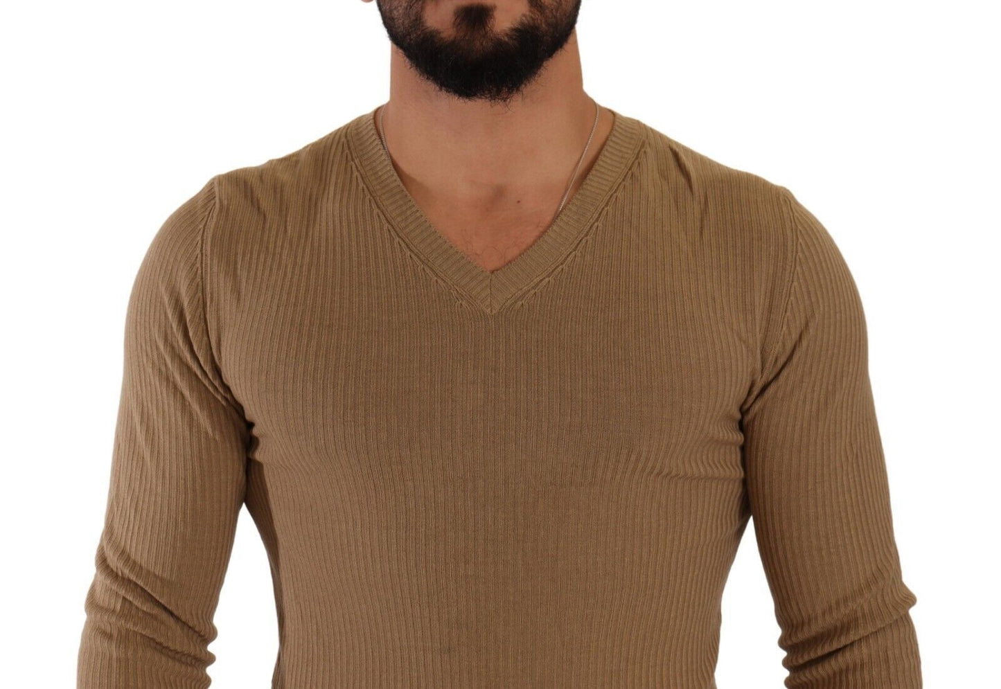 Classic V-Neck Wool Sweater in Brown