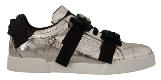 Elegant Black Silver Low Top Sneakers