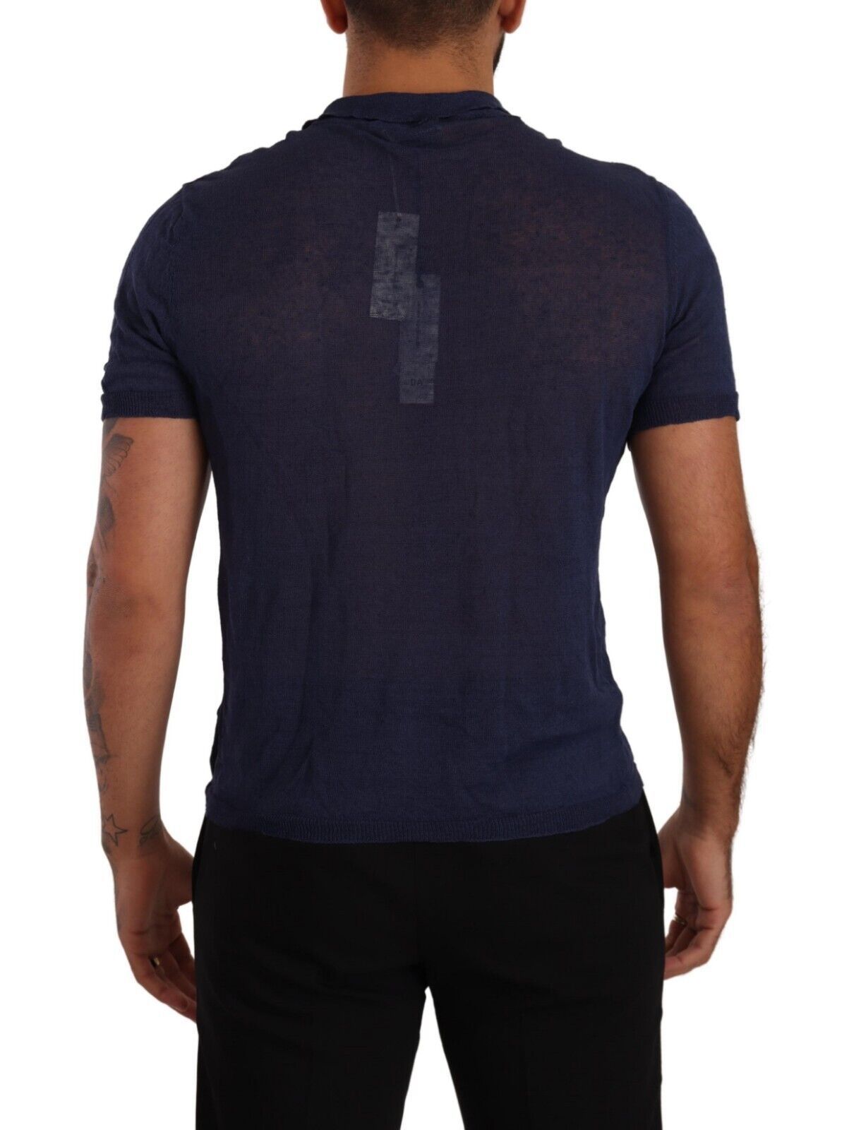 Navy Linen Blend Collared T-Shirt