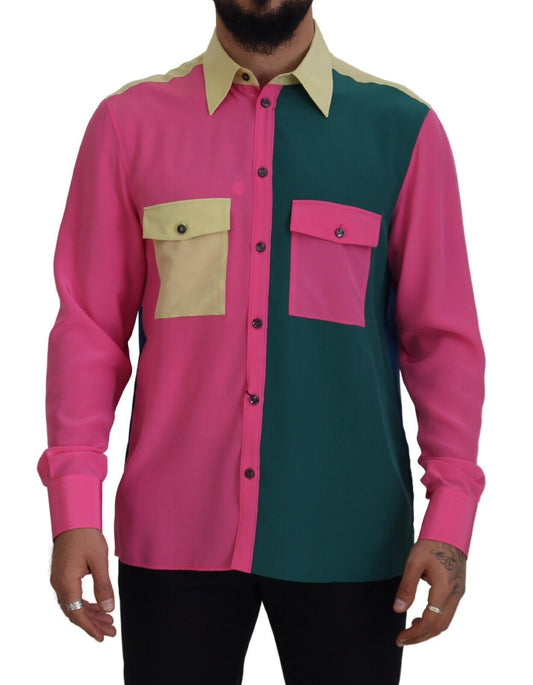 Elegant Multicolor Silk Button-Down Shirt