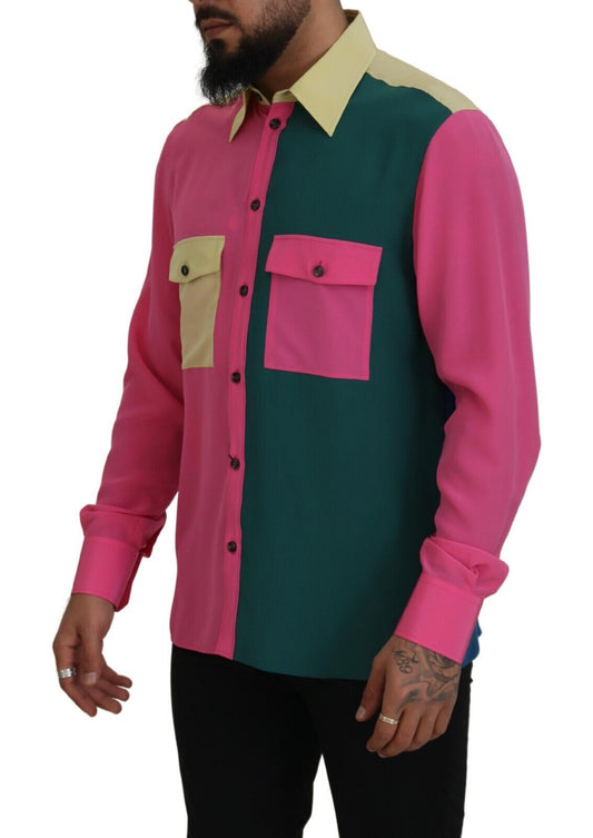 Elegant Multicolor Silk Button-Down Shirt