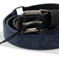 Black Blue Leather Silver Logo Belt