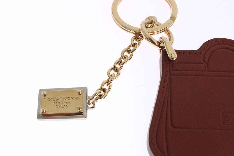 Elegant Brown Leather Keychain with Gold Detailing