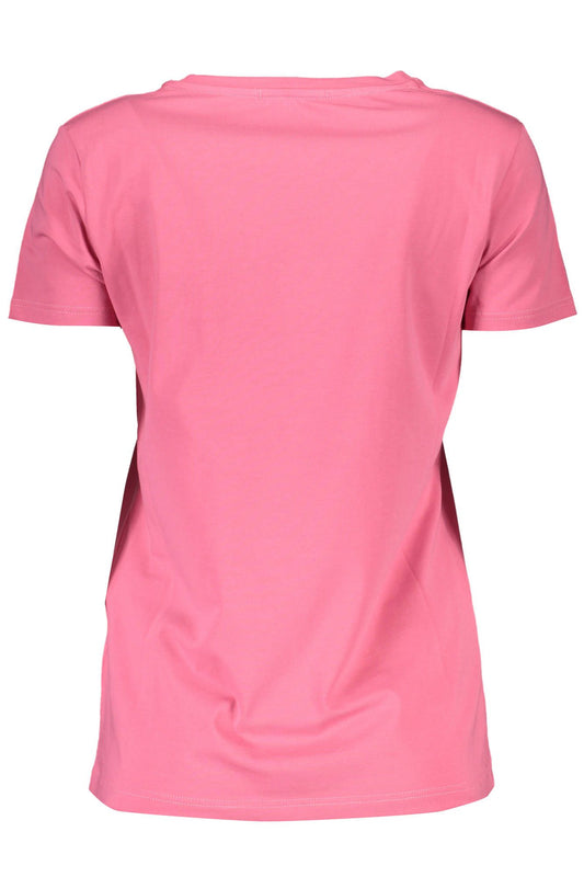 Chic Pink Embroidered Logo Tee with Contrast Detail