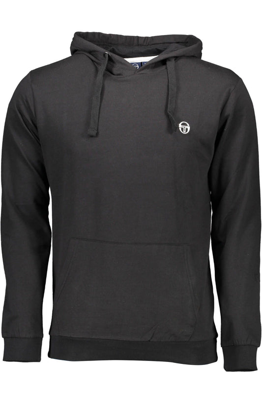 Elegant Black Hooded Sweatshirt with Logo Embroidery