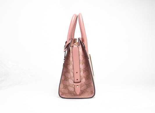 Avril Small Rose Leather Suede Top Zip Satchel Crossbody Handbag
