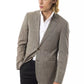 Elegant Gray Wool Two-Button Blazer