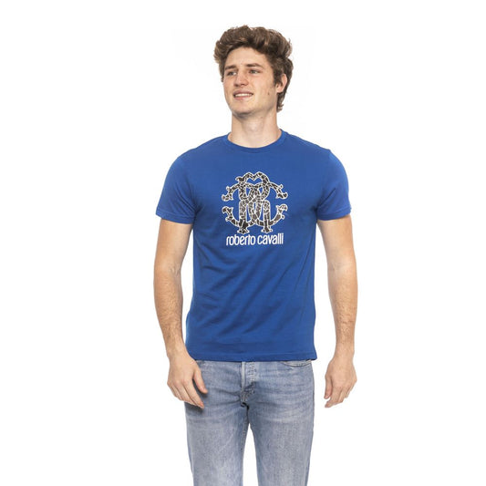 Chic Blue Short Sleeve Tee with Front Logo Print