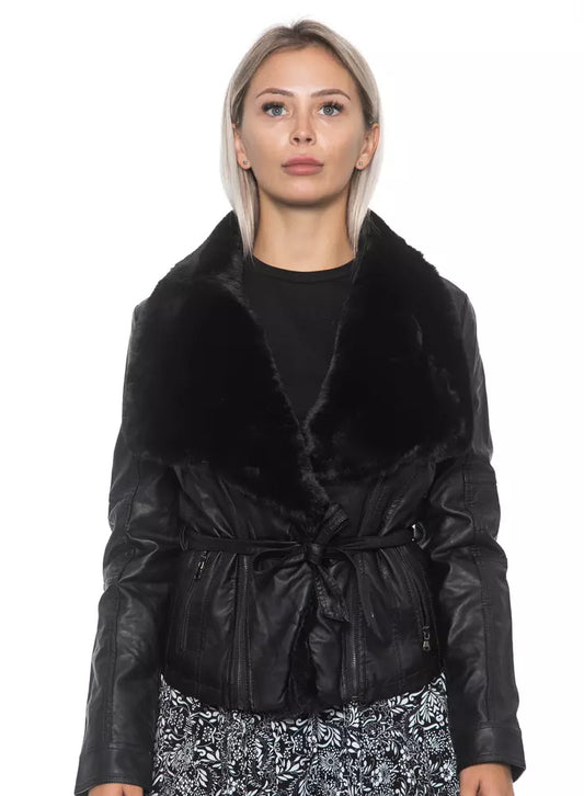 Chic Belted Down Jacket with Faux Fur Lining