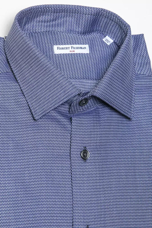 Elegant Blue Cotton Slim Collar Shirt