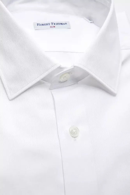 Elegant White Cotton Slim Collar Shirt