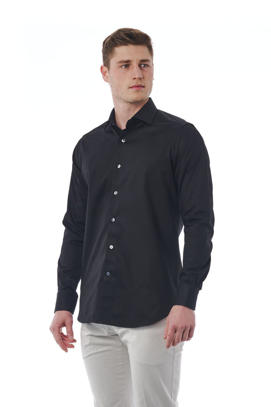 Sleek Black Slim Fit French Collar Shirt