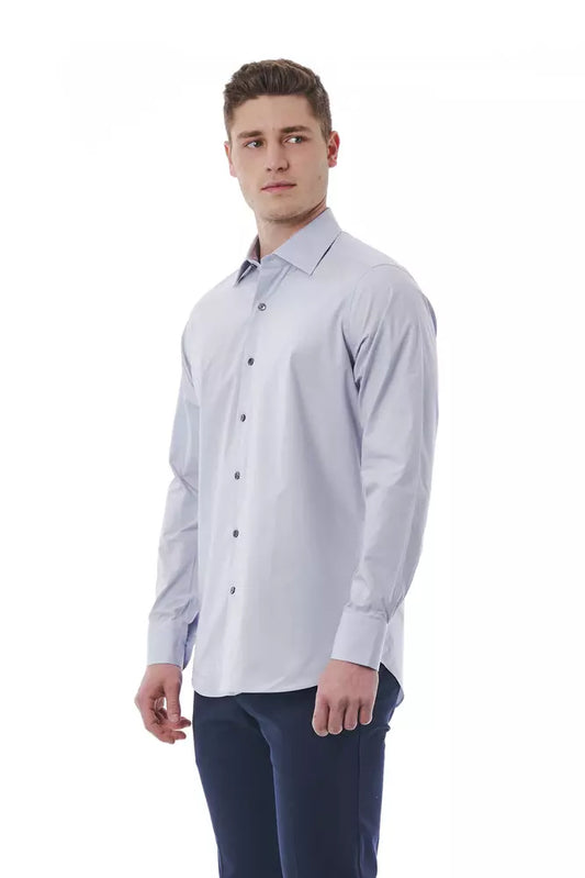 Elegant Gray Italian Collar Shirt - Regular Fit