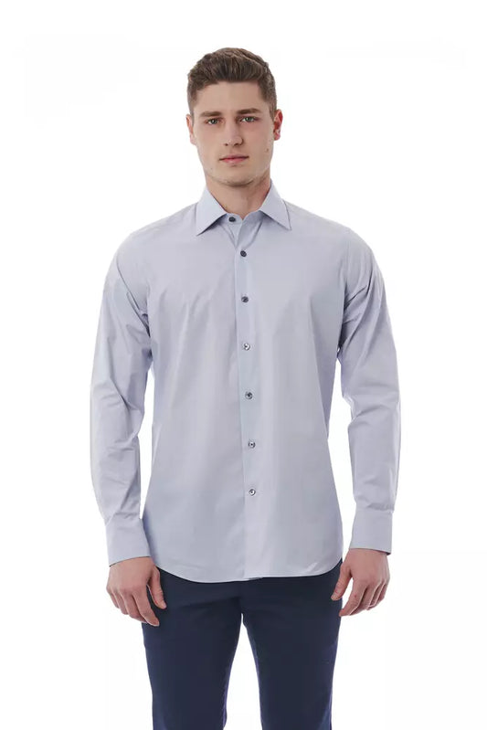 Elegant Gray Italian Collar Shirt - Regular Fit