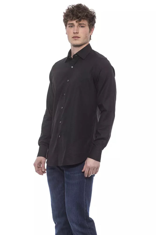 Elegant Black Italian Collar Shirt - Regular Fit