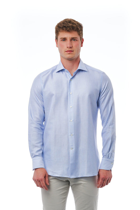 Elegant Slim Fit Light-Blue French Collar Shirt