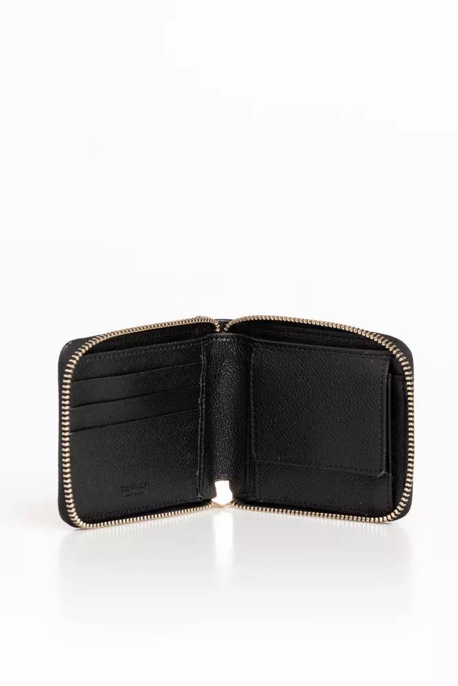 Chic Side-Zip Black Leather Wallet