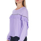 Elegant Violet Pleated Long-Sleeve Blouse