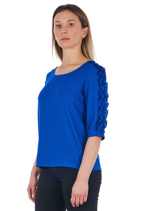 Chic Blue Blouse with Elegant 3/4 Sleeves