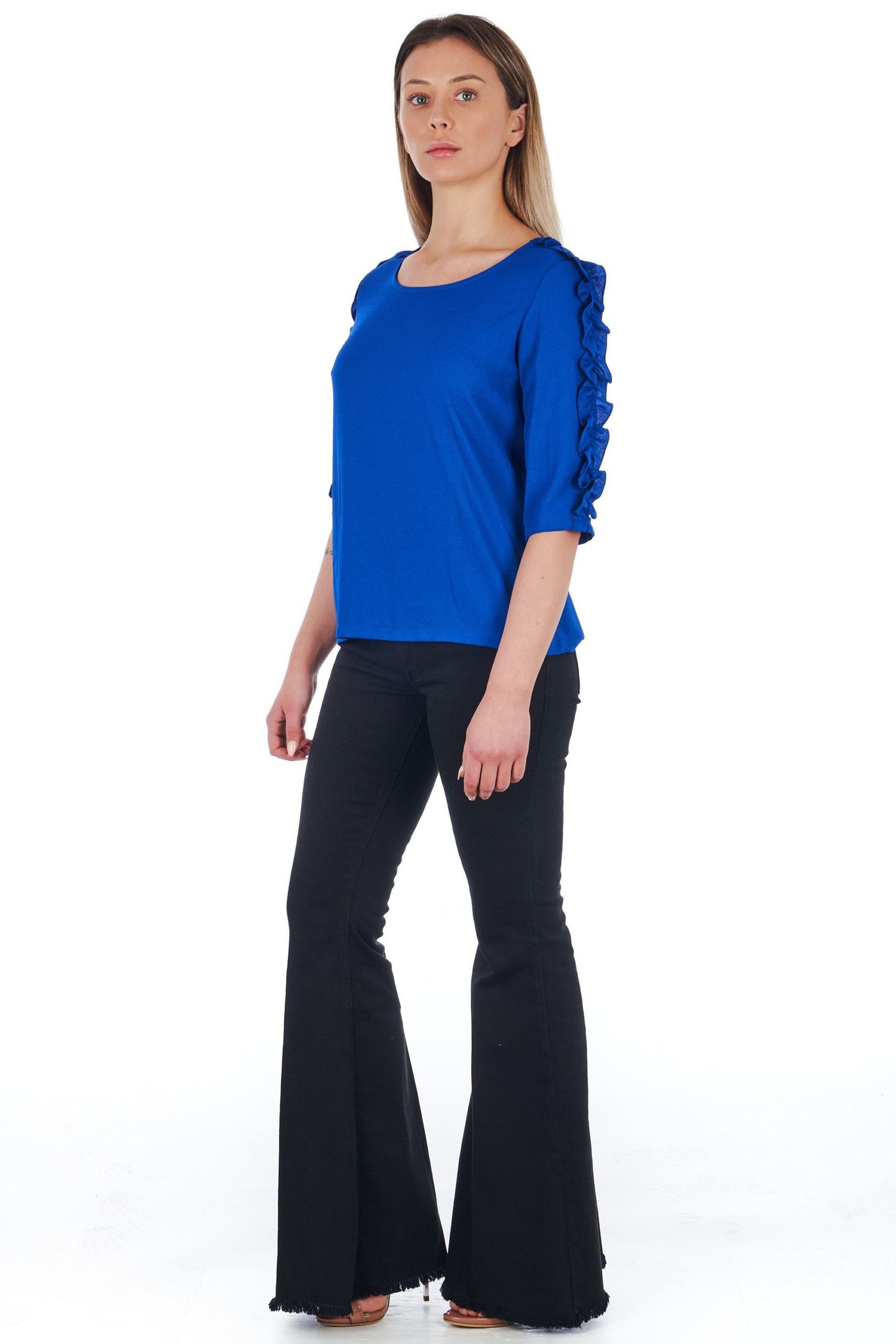 Chic Blue Blouse with Elegant 3/4 Sleeves