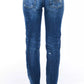 Blue Cotton Blend Worn Wash Jeans