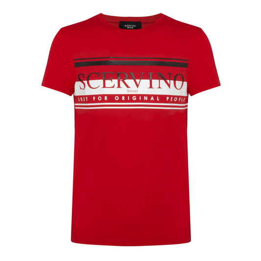 Elegant Red Cotton Tee with Front Logo Detail