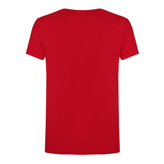 Elegant Red Cotton Tee with Vertical Logo