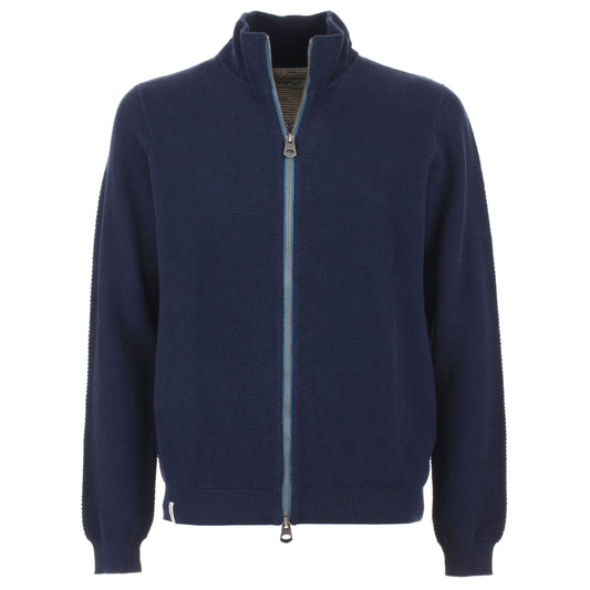 Blue Cotton Zip Sweater for Men