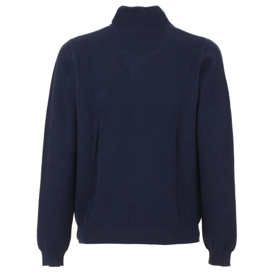 Blue Cotton Zip Sweater for Men