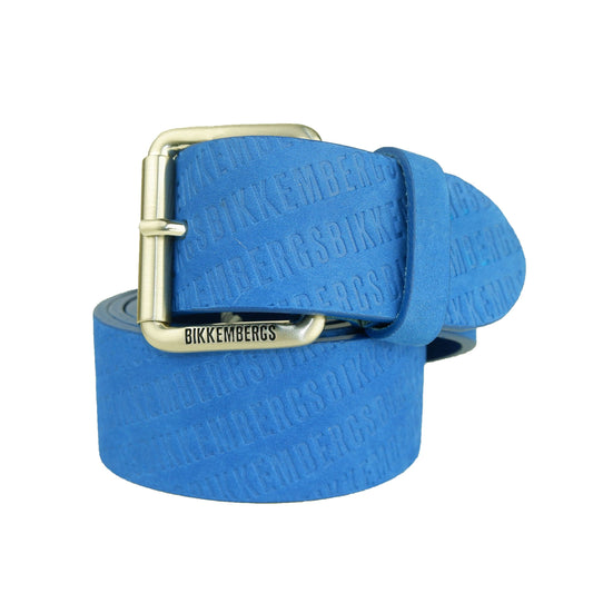 Elegant Blue Leather Belt with Logo Stamp