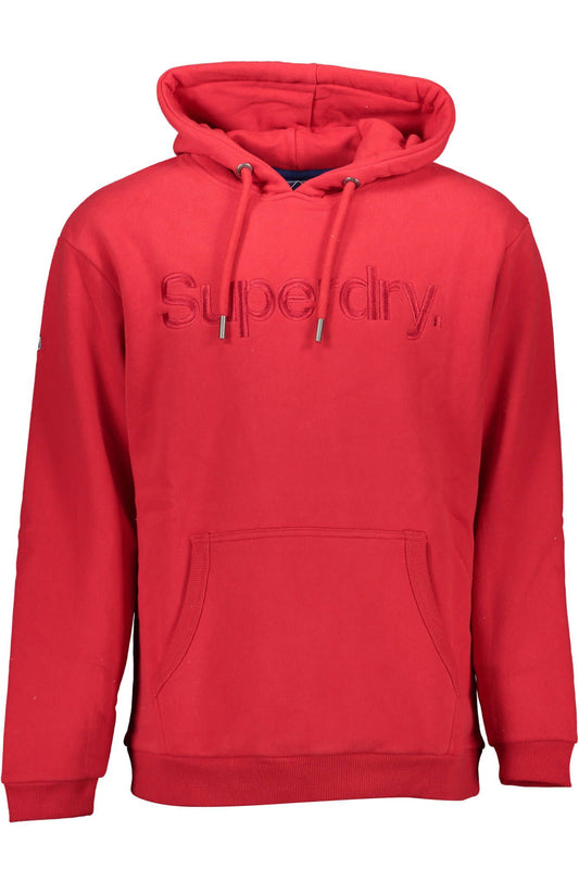 Red Cotton Hooded Sweatshirt with Embroidery