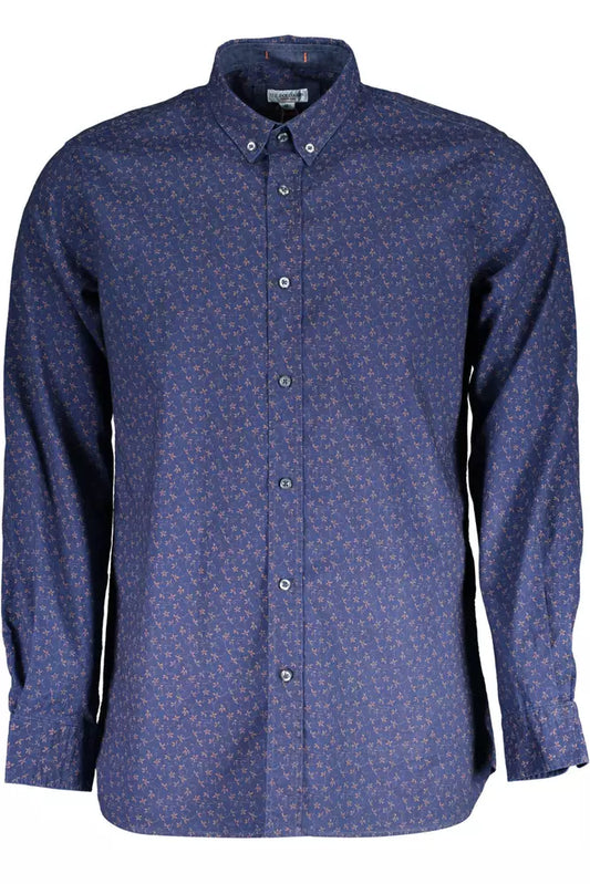 Sleek Blue Cotton Slim Shirt for Men