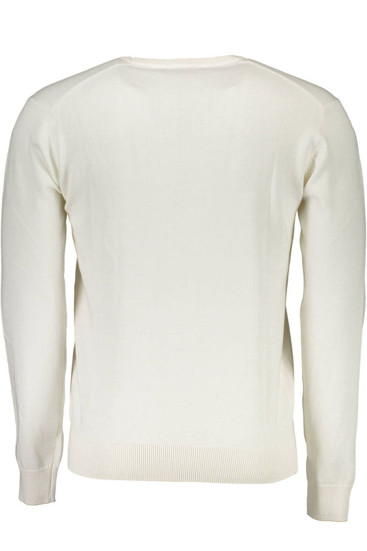 Crisp White Crew-Neck Embroidered Sweater