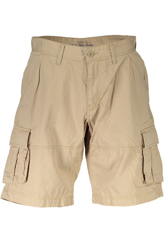 Beige Cotton Bermuda Shorts with Classic Logo